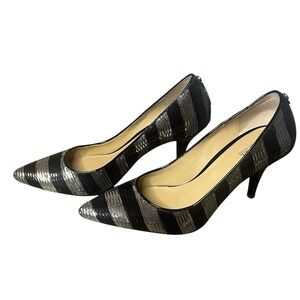 MICHAEL Michael Kors Flex Mid Pointed-Toe Black/Silver Sequin Pumps Size 7.5M